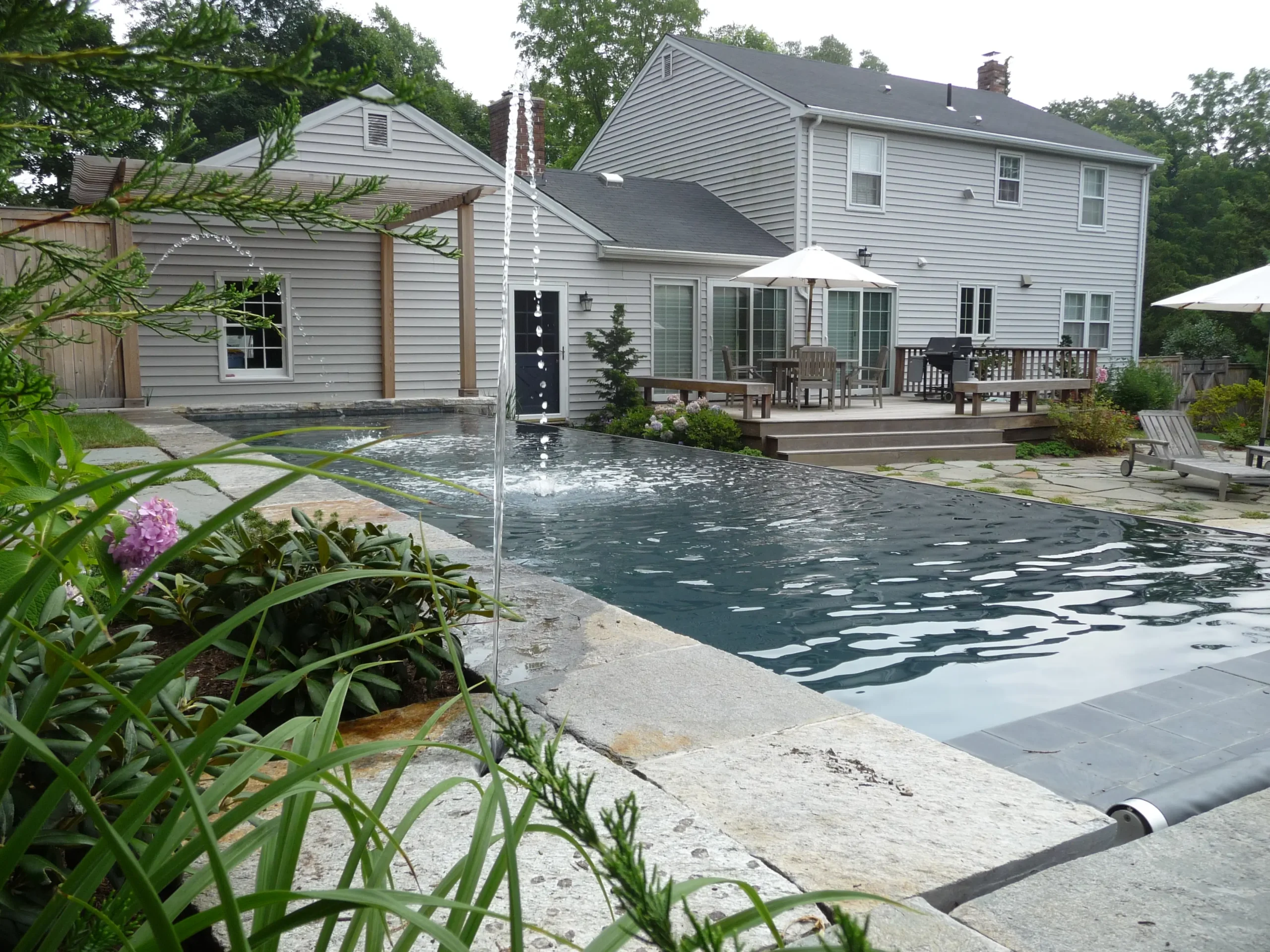 Modern backyard pool and house